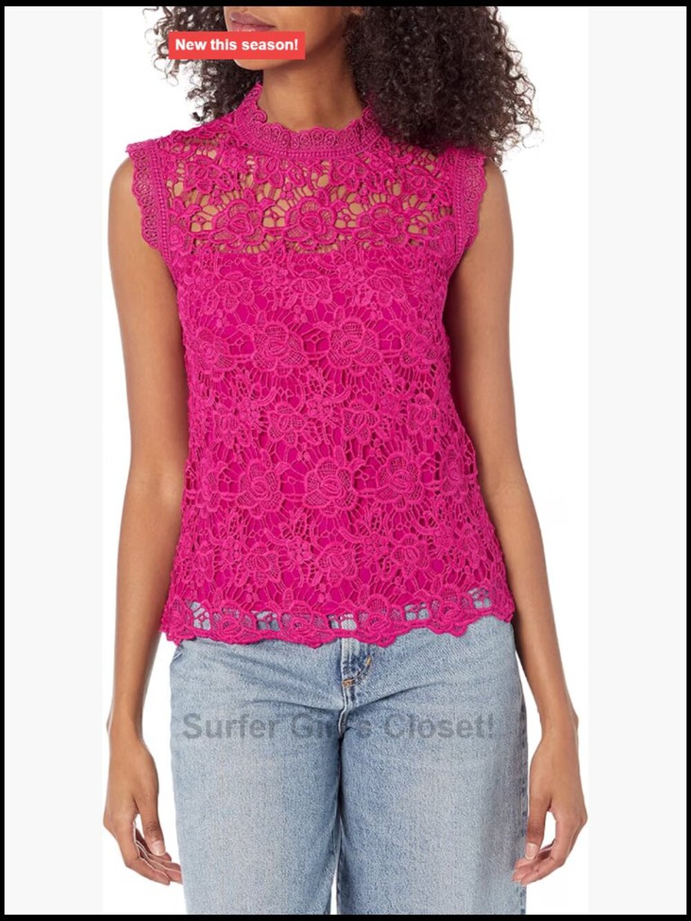 Nanette Sleeveless Mockneck Lace Tank Top Embroidered Exposed Zipper